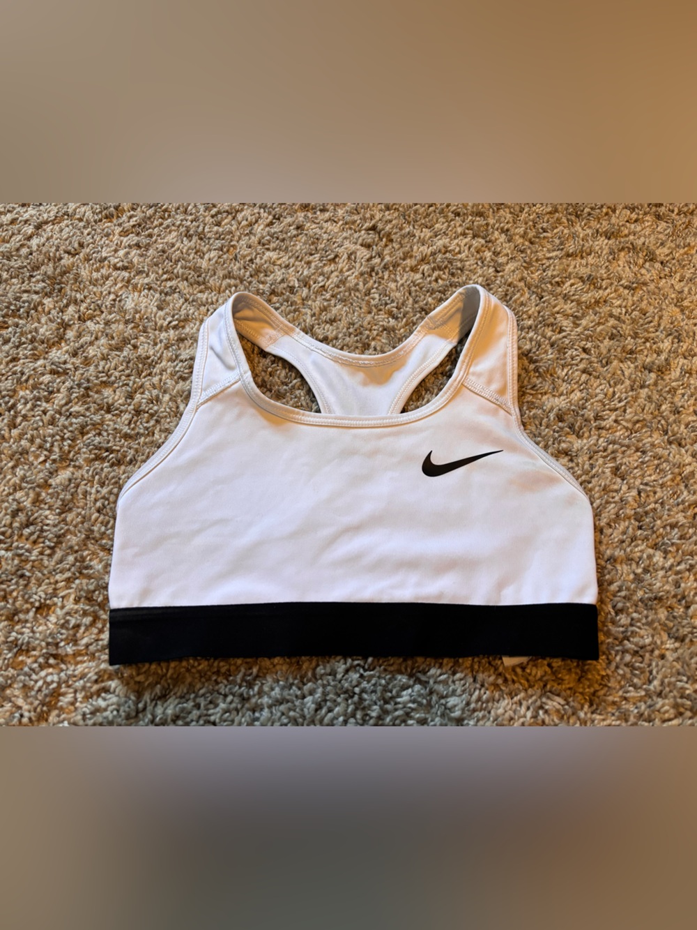 Nike White and Black Racerback Medium-Support Sports Bra
